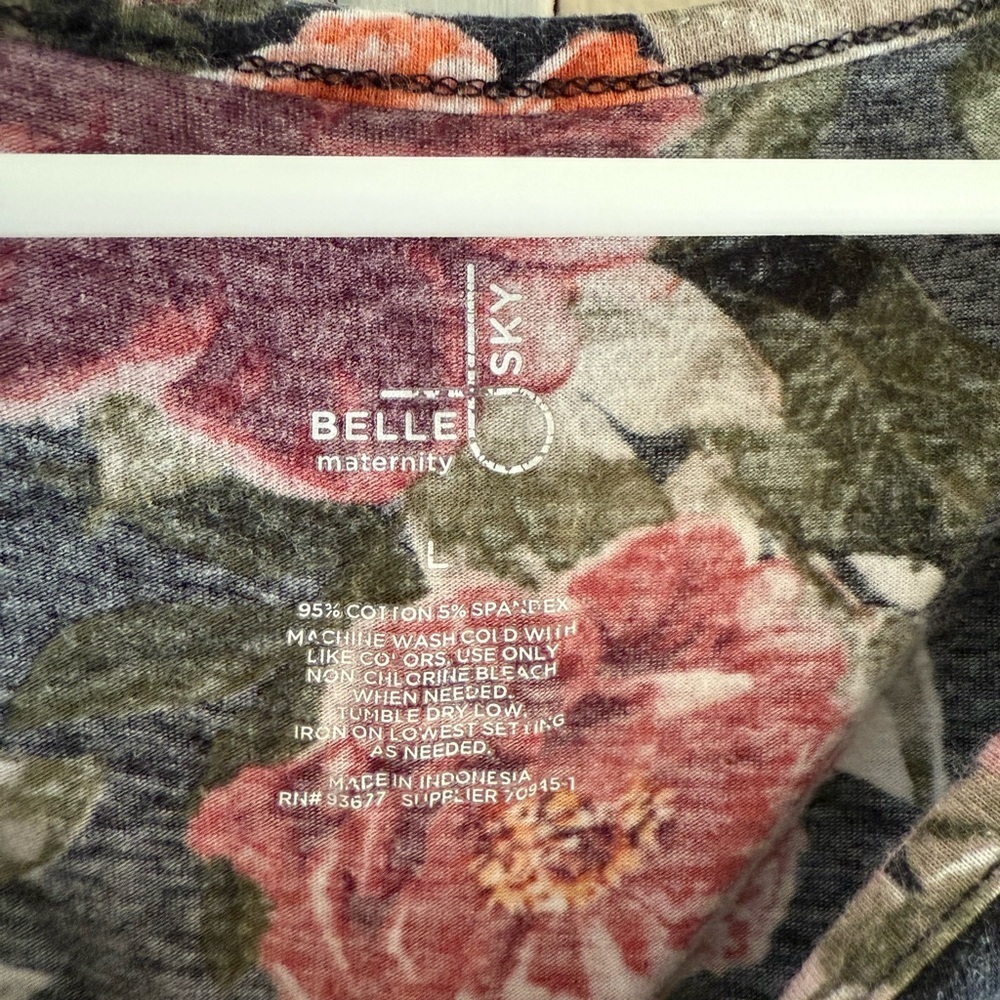 Floral black base maternity long sleeve shirt Belle Sky‎ Large - Picture 3 of 5